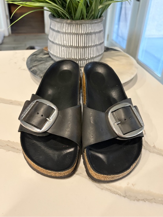 Birkenstock Shoes - Birkenstock Single-Buckle Leather Slide Sandals women size 9.5